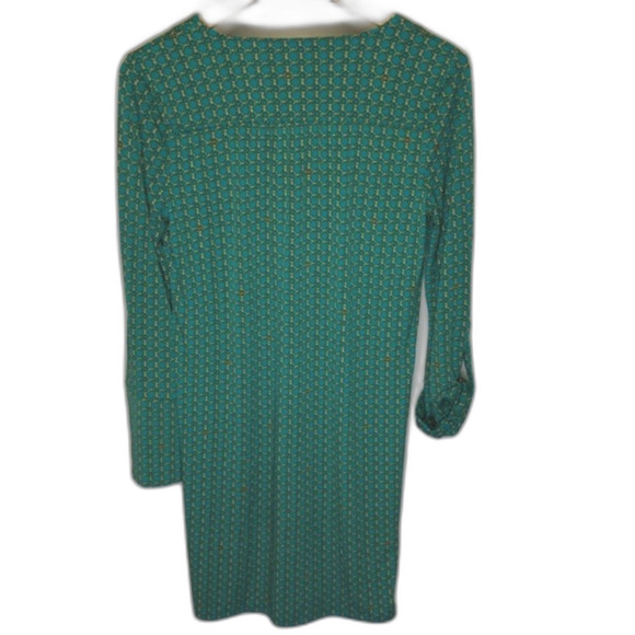 Michael Kors Jade Green Gold Chain Print Silky Knee Length Shift Dress Size S - Picture 3 of 11